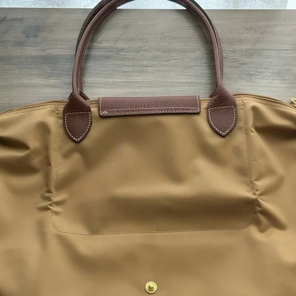 Longchamp Le Pliage Medium Nylon Shoulder Tote-Fawn with Brown Leather Handles - Picture 7 of 16